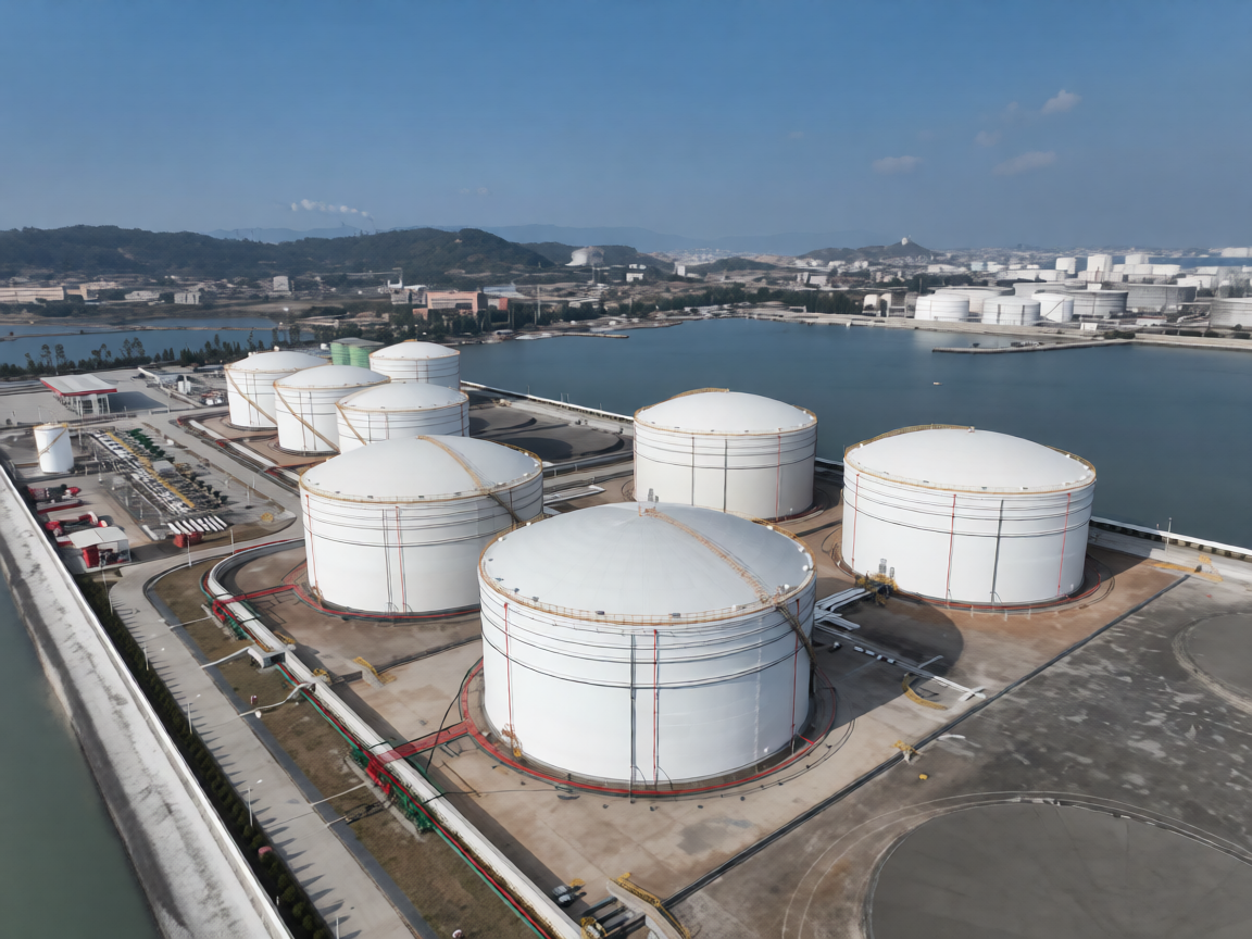 Crude oil storage tank farm, used here as a representative storage-terminal image